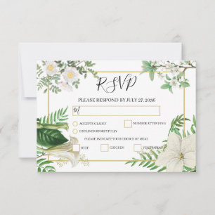 Cartons Réponse Rustique blanc vert aquarelle Mariage or Floral
