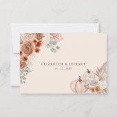 Cartons Réponse Rustique Boho Terracotta Pampas Citrouille Mariage (Dos)