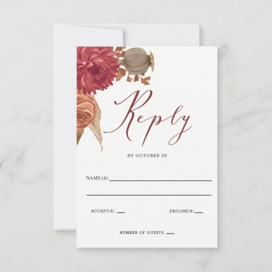 Cartons Réponse Rustique Botanique Mariage de automne d'automne (Devant)