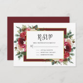 Cartons Réponse Rustique Bourgogne hiver Floral Mariage de Noël (Devant / Derrière)