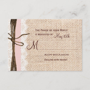 Cartons Réponse Rustique Burlap dentelle Twine rose Ribbon Mariage