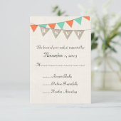 Cartons Réponse Rustique Burlap Turquoise Orange Pennant mariage R (Debout devant)