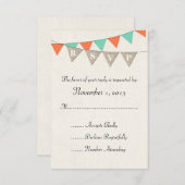 Cartons Réponse Rustique Burlap Turquoise Orange Pennant mariage R (Devant / Derrière)