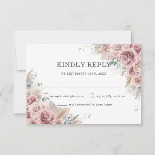 Cartons Réponse Rustique Chic Blush Dusty Rose Floral Pampas Maria