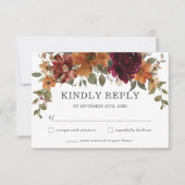 Cartons Réponse Rustique Chic Bourgogne Brûlé Orange Floral Mariag (Devant)