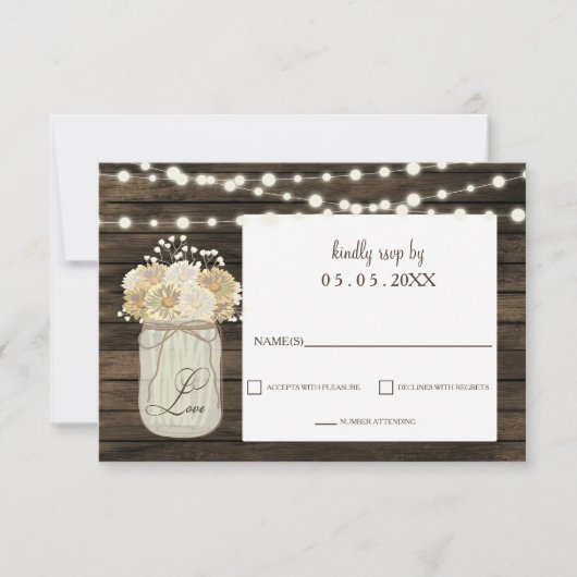Cartons Réponse Rustique Country Mason Jar Daisy Grange Mariage en (Devant)