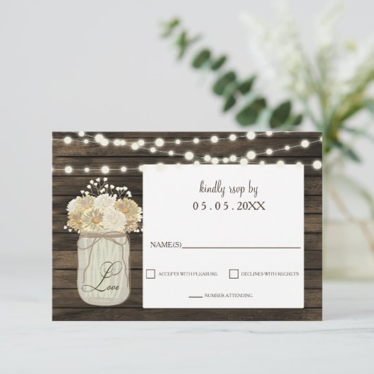 Cartons Réponse Rustique Country Mason Jar Daisy Grange Mariage en (Debout devant)