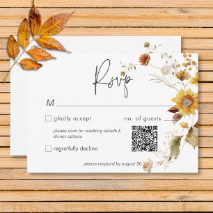 Cartons Réponse Rustique Delicate Automne Floral Wreath Mariage QR