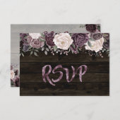 Cartons Réponse Rustique Dusty violet Rose Floral sur bois foncé (Devant / Derrière)