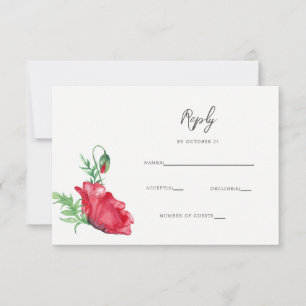 Cartons Réponse Rustique Elegant Aquarelle Script Red Poppy Mariag