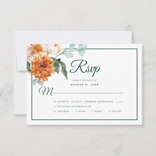 Cartons Réponse Rustique Élégant Emerald Vert Mariage de automne F (Devant)