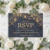 Cartons Réponse Rustique Glam Denim Blue Gold String Mariage