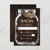 Cartons Réponse Rustique Grange Coeurs en bois Mason Jar Mariage R (Devant / Derrière)