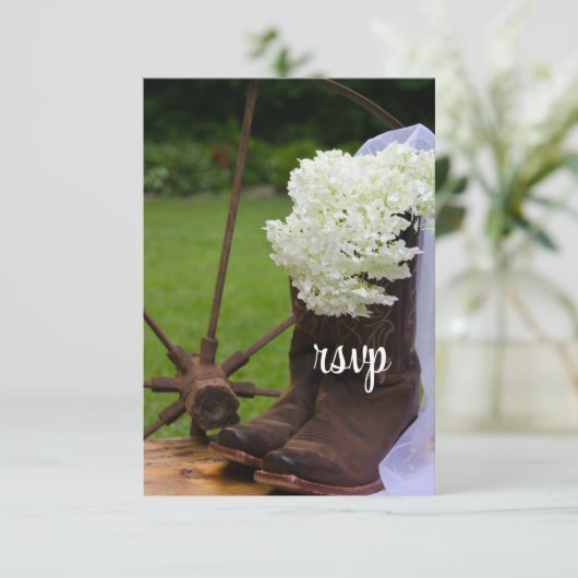 Cartons Réponse Rustique Hydrangea Cowboy Bottes Mariage Occidenta (Debout devant)