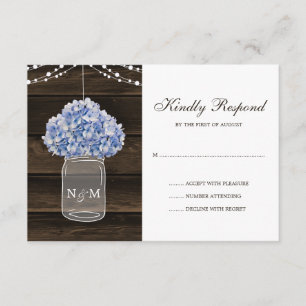 Cartons Réponse Rustique Hydrangea Mason Jar Grange Mariage en boi