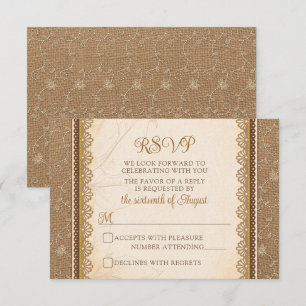 Cartons Réponse Rustique Mariage de dentelle Burlap