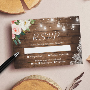 Cartons Réponse Rustique Mason Jar Lights Blush Floral Lace Mariag