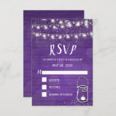 Cartons Réponse Rustique Mason Jar String éclat Violet Mariage RSV (Devant / Derrière)