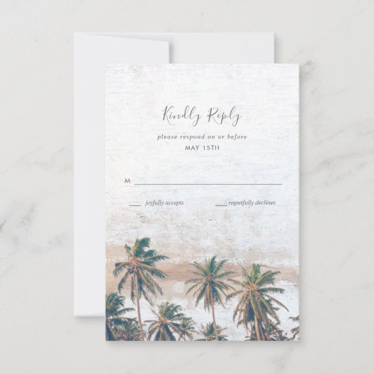 Cartons Réponse Rustique Palm Tree Beach Destination Mariage (Devant)