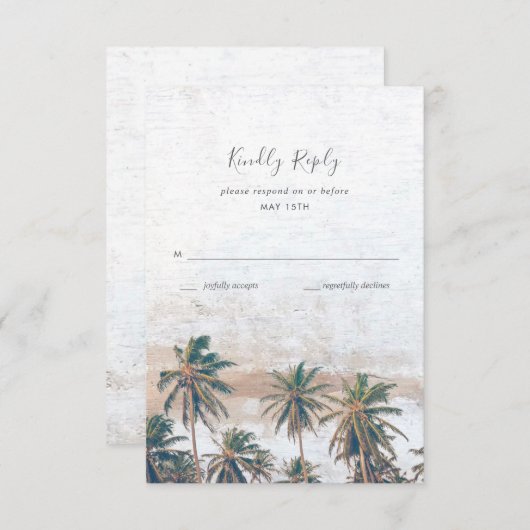 Cartons Réponse Rustique Palm Tree Beach Destination Mariage (Devant / Derrière)