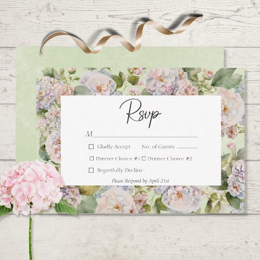 Cartons Réponse Rustique Pastel Hydrangea Floral Monogramme Sage V