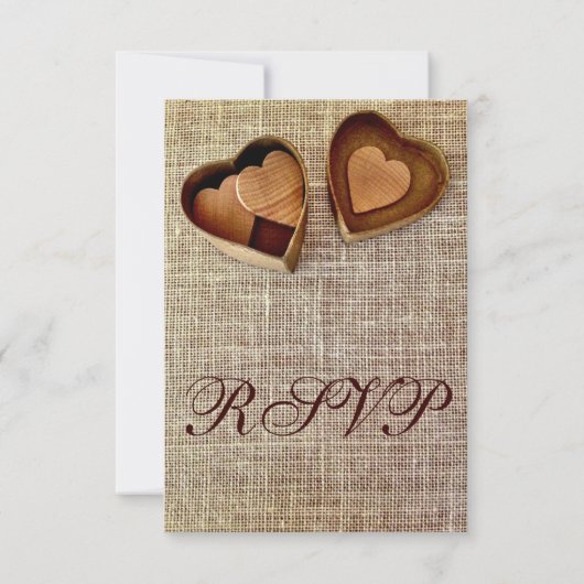 Cartons Réponse Rustique Pays Bois Burlap Coeur en bois Mariage RS (Dos)