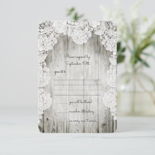 Cartons Réponse Rustique Pays Faux Lace Grange Mariage en bois (Debout devant)