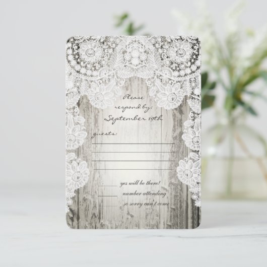 Cartons Réponse Rustique Pays Faux Lace Grange Mariage en bois (Debout devant)