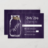 Cartons Réponse Rustique Purple Pays Bois Coeur Mason Jar Mariage (Devant / Derrière)