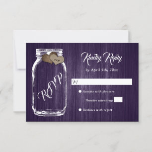 Cartons Réponse Rustique Purple Pays Bois Coeur Mason Jar Mariage