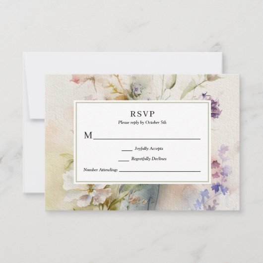 Cartons Réponse Rustique Retro Fleur sauvage d'aquarelle Mariage (Devant)
