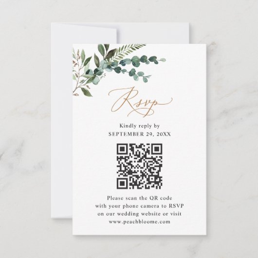 Cartons Réponse Rustique Sage QR Code Greenery Gold Mariage (Devant)