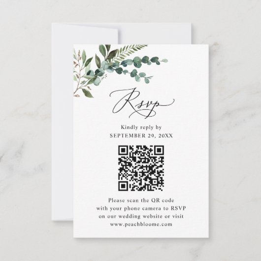 Cartons Réponse Rustique Sage QR Code Mariage de verdure (Devant)