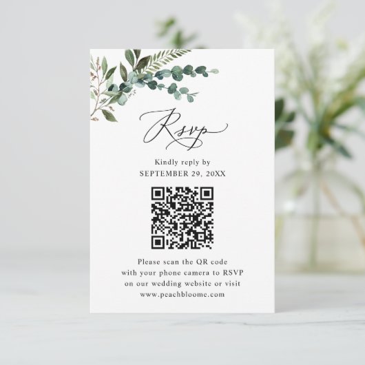 Cartons Réponse Rustique Sage QR Code Mariage de verdure (Debout devant)
