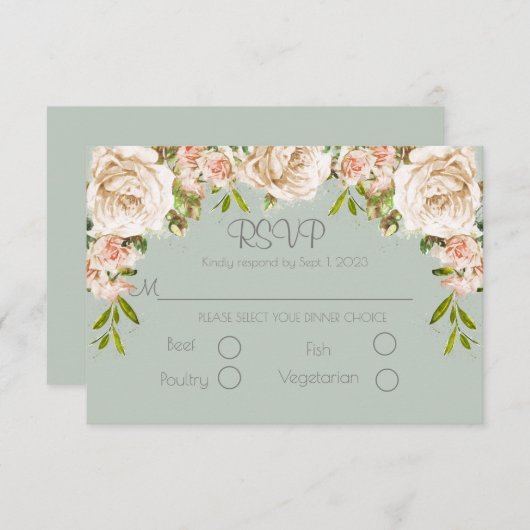 Cartons Réponse Rustique Sage Vert Floral Élégant Mariage Script (Devant / Derrière)