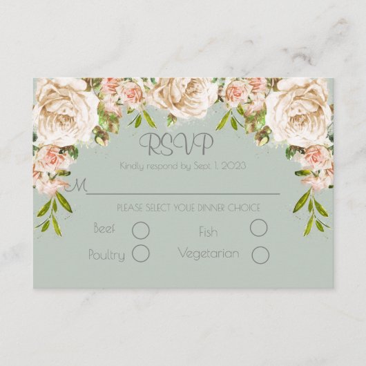 Cartons Réponse Rustique Sage Vert Floral Élégant Mariage Script (Devant)
