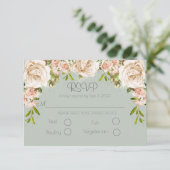Cartons Réponse Rustique Sage Vert Floral Élégant Mariage Script (Debout devant)