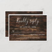 Cartons Réponse Rustique simple élégant Mariage en bois de grange (Devant / Derrière)