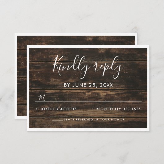 Cartons Réponse Rustique simple élégant Mariage en bois de grange (Devant / Derrière)