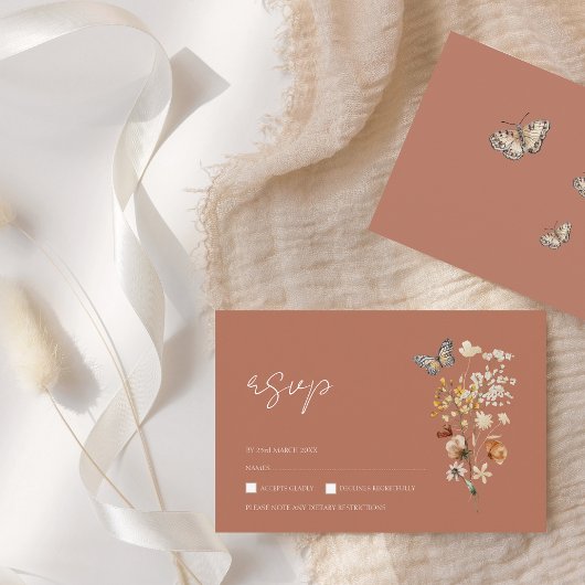 Cartons Réponse Rustique Terracotta Automne Fleur sauvage Mariage