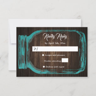 Cartons Réponse Rustique Turquoise bois Coeurs Mason Jar Mariage R
