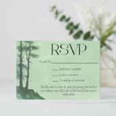 Cartons Réponse Rustique vert aquarelle Pine Trees QR Code Mariage (Debout devant)