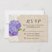 Cartons Réponse Rustique Violet Hydrangea dentelle & Burlap Weddin (Devant)