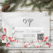 Cartons Réponse Rustique Winter Holly & Pine Mariage QR Code