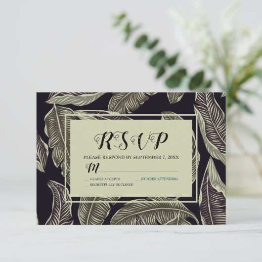 Cartons Réponse Sage de feuillage Tropical Vert noir Script (Debout devant)