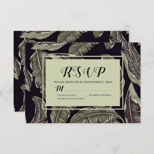 Cartons Réponse Sage de feuillage Tropical Vert noir Script (Devant / Derrière)