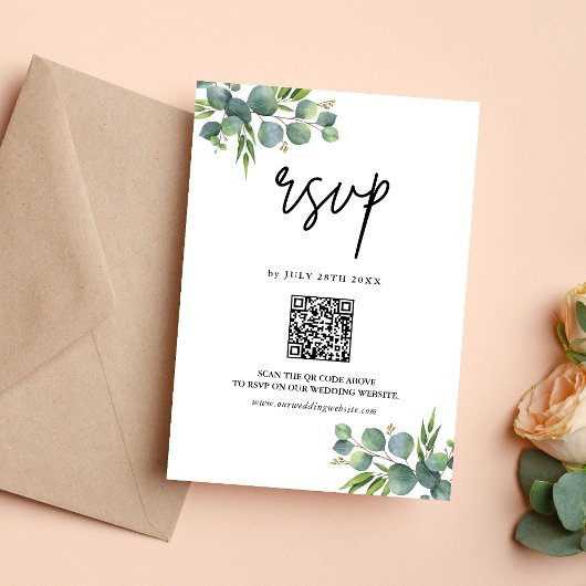 Cartons Réponse Sage Eucalyptus Woodland Mariage QR Code