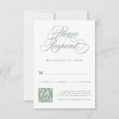 Cartons Réponse Sage Green Calligraphie romantique Mariage QR Code (Devant)