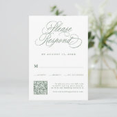 Cartons Réponse Sage Green Calligraphie romantique Mariage QR Code (Debout devant)