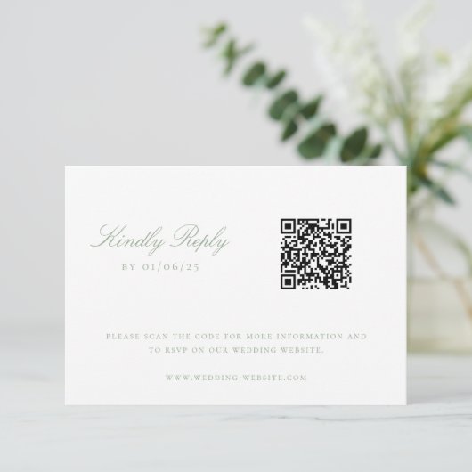 Cartons Réponse Sage Green Chinoiserie Mariage QR Code (Debout devant)